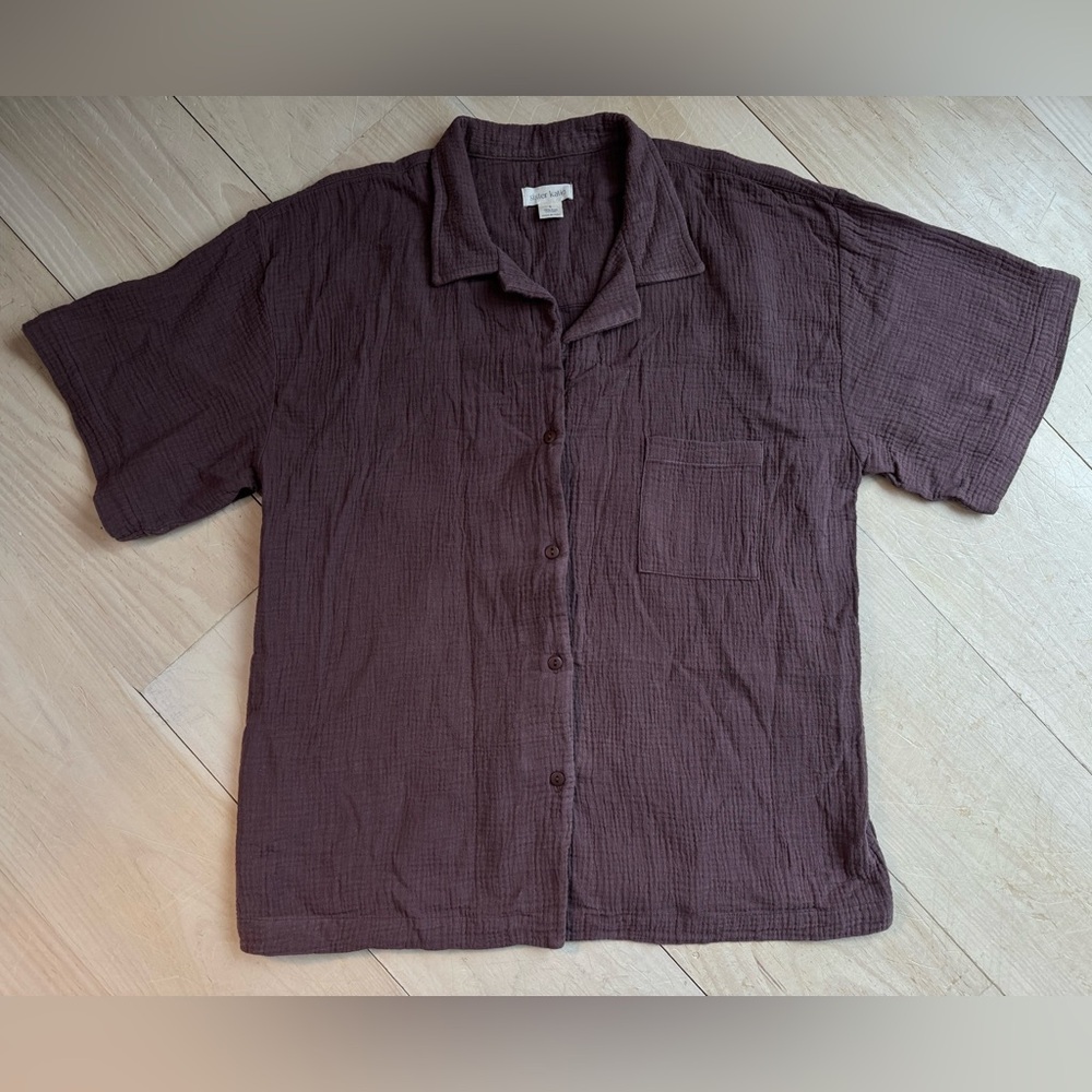 Sister Katie Elio Cotton Gauze Short Sleeve Button Down Shirt